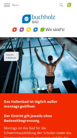 Vorschau der mobilen Webseite www.buchholz-bad.de, Hallen- und Freibad Buchholz - Blockheizkraftwerk und Bäder GmbH