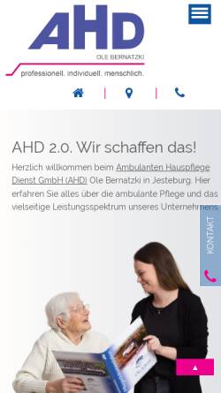 Vorschau der mobilen Webseite www.ahd-jesteburg.de, AHD Ambulanter Hauspflegedienst - Inh. Ole Bernatzki