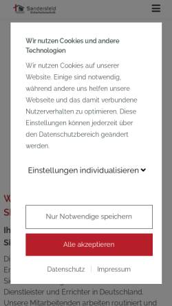 Vorschau der mobilen Webseite www.sandersfeld.de, Sandersfeld Sicherheitstechnik GmbH