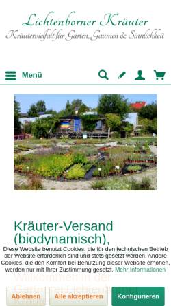 Vorschau der mobilen Webseite www.lichtenborner-kraeuter.de, Demeter-Gärtnerei Lichtenborner Kräuter