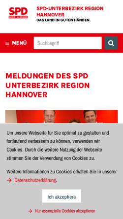 Vorschau der mobilen Webseite www.spd-region-hannover.de, SPD-Unterbezirk Region Hannover