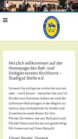 Vorschau der mobilen Webseite www.reitverein-kirchhorst.de, Reit- und Voltigierverein Kirchhorst - Stadtgut Stelle e.V.