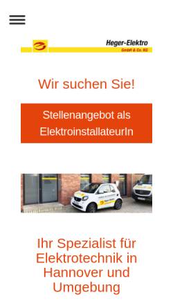 Vorschau der mobilen Webseite www.heger-elektro.de, Marc Heger Elektro-Unternehmen