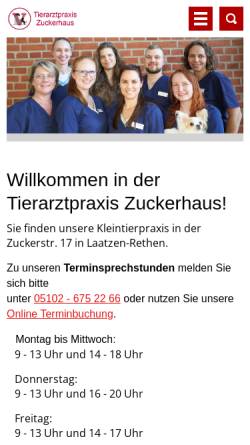 Vorschau der mobilen Webseite www.tierarztpraxis-zuckerhaus.de, Tierarztpraxis Zuckerhaus