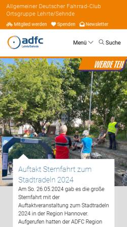 Vorschau der mobilen Webseite adfc-lehrte-sehnde.de, Allgemeiner Deutscher Fahrrad-Club, Ortsgruppe Lehrte-Sehnde
