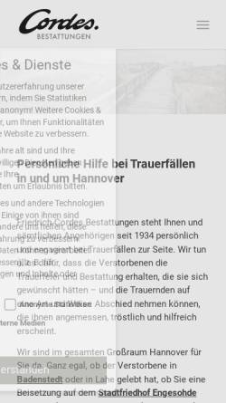 Vorschau der mobilen Webseite www.hannover-bestattung.de, Friedrich Cordes Bestattungen