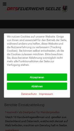 Vorschau der mobilen Webseite ortsfeuerwehr-seelze.de, Freiwillige Feuerwehr