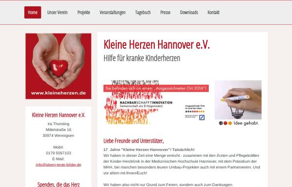 Vorschau von www.kleineherzen.de, Kleine Herzen Hannover e. V. – Hilfe für kranke Kinderherzen