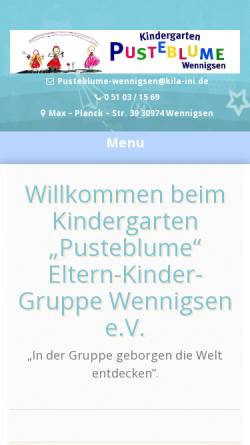 Vorschau der mobilen Webseite www.pusteblume-wennigsen.de, Kindergarten Pusteblume Wennigsen Eltern-Kinder-Gruppe e.V.