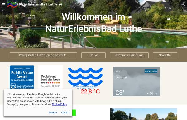 Vorschau von www.naturerlebnisbad-luthe.de, NaturErlebnisBad Luthe eG