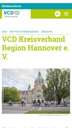 Vorschau der mobilen Webseite www.vcd.org, Verkehrsclub Deutschland, Kreisverband Region Hannover e.V. (VCD)