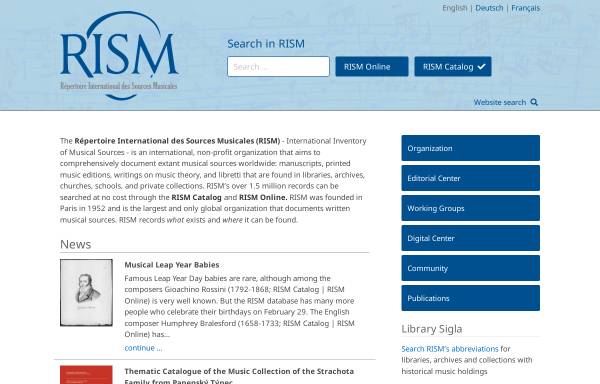 Vorschau von rism.info, Internationale Quellenlexikon der Musik (RISM)