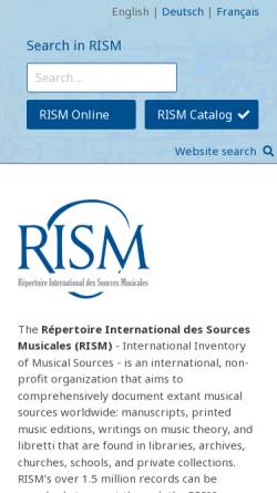 Vorschau der mobilen Webseite rism.info, Internationale Quellenlexikon der Musik (RISM)