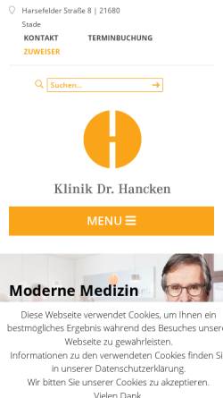 Vorschau der mobilen Webseite www.hancken.de, Klinik Dr. Hancken GmbH