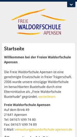 Vorschau der mobilen Webseite www.waldorfschule-apensen.de, Freie Waldorfschule Apensein
