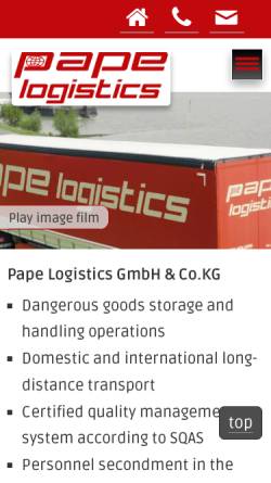 Vorschau der mobilen Webseite www.papelogistics.de, Pape Logistics GmbH & Co. KG