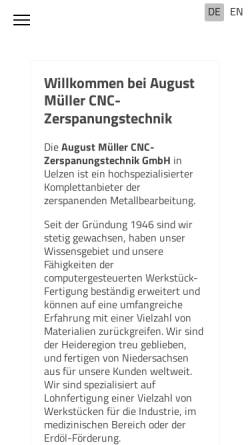 Vorschau der mobilen Webseite www.august-mueller.de, August Müller CNC-Zerspanungstechnik GmbH