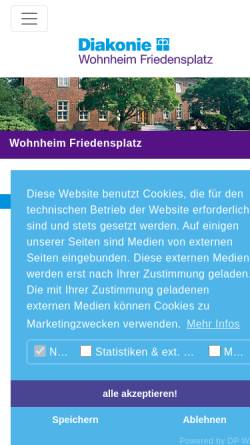 Vorschau der mobilen Webseite www.wohnheim-friedensplatz.de, Wohnheim Friedensplatz