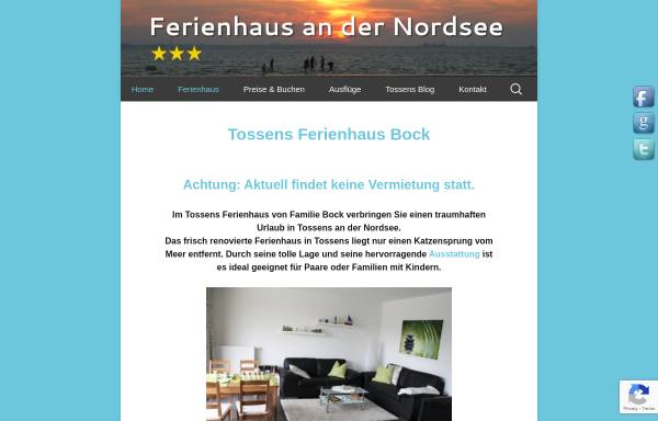 Vorschau von www.tossensferienhaus.de, Tossens Ferienhaus Bock