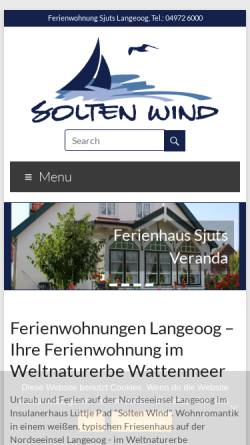 Vorschau der mobilen Webseite www.langeoog-sjuts.de, Ferienhaus Solten Wind