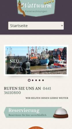 Vorschau der mobilen Webseite www.ferien-nordsee.de, Ferienwohnungen Wattwurm