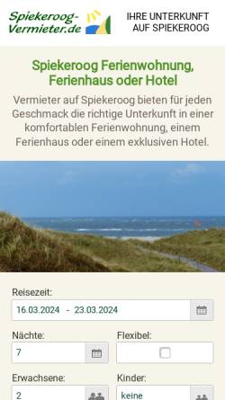 Vorschau der mobilen Webseite www.spiekeroog-vermieter.de, Gastgeber auf Spiekeroog