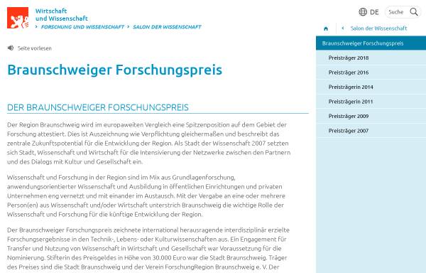 Vorschau von www.braunschweig.de, Braunschweiger Forschungspreis
