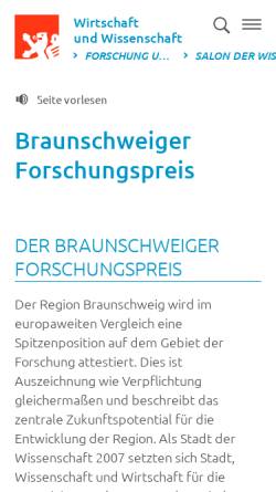 Vorschau der mobilen Webseite www.braunschweig.de, Braunschweiger Forschungspreis