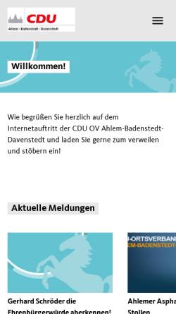 Vorschau der mobilen Webseite www.cdu-ahlem-badenstedt-davenstedt.de, CDU-Ortsverband Ahlem-Badenstedt-Davenstedt