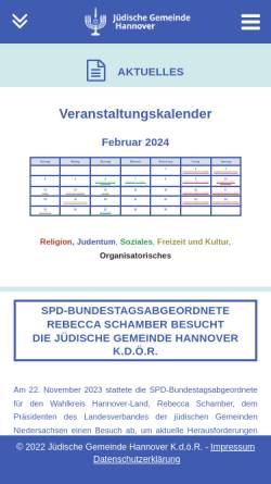 Vorschau der mobilen Webseite jg-hannover.de, Jüdische Gemeinde Hannover K.d.ö.R.