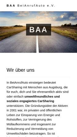 Vorschau der mobilen Webseite www.beianrufauto.de, Bei Anruf Auto e.V.: Car-Sharing für die Fuggerstadt (Augsburg)