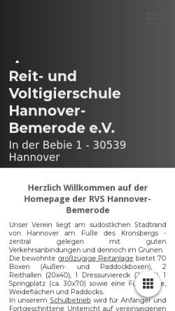 Vorschau der mobilen Webseite www.rvshannover-bemerode.de, Reit- und Voltigierschule Hannover-Bemerode e.V.