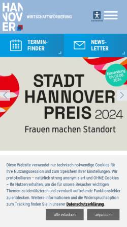 Vorschau der mobilen Webseite www.wirtschaftsfoerderung-hannover.de, Wirtschaftsförderung Stadt und Region Hannover