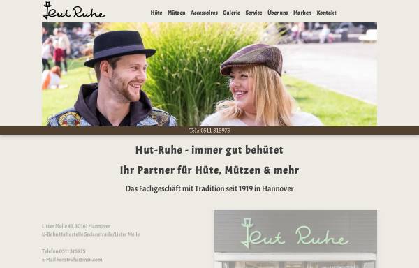 Vorschau von www.hut-ruhe.de, Ruhe Hüte Schirme - Inh. Horst-Michael Ruhe