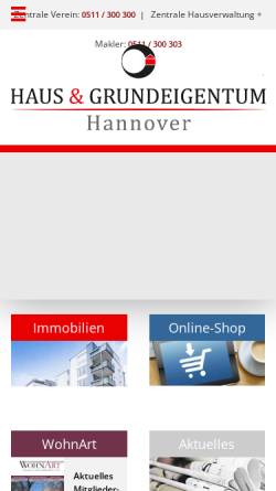 Vorschau der mobilen Webseite www.haus-und-grundeigentum-hannover.de, Haus & Grundeigentum Hannover, Verband der privaten Wohnungswirtschaft e.V.