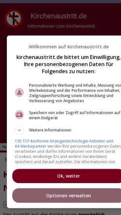 Vorschau der mobilen Webseite www.kirchenaustritt.de, Kirchenaustritt in Nordrhein-Westfalen