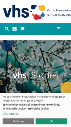 Vorschau der mobilen Webseite vhs-vhs.de, Volkshochschule Harsewinkel Schloß Holte-Stukenbrock Verl