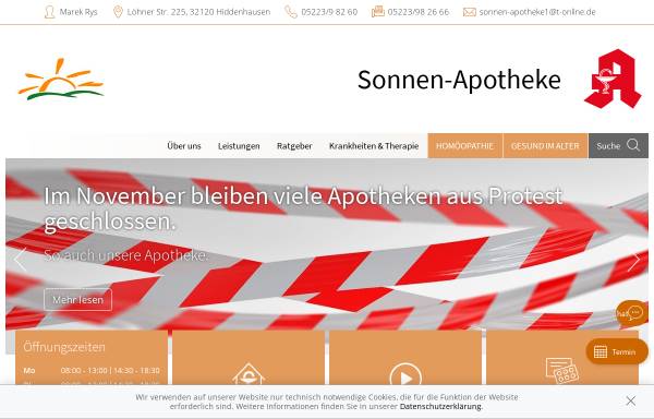Vorschau von www.sonnen-apotheke-hiddenhausen.de, Sonnen-Apotheke, Inhaberin Barbara Voß