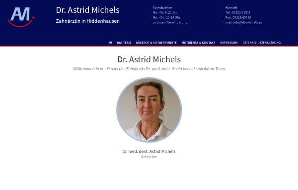 Vorschau von www.dr-michels.eu, Dr. med. dent. Astrid Michels, Zahnärztin
