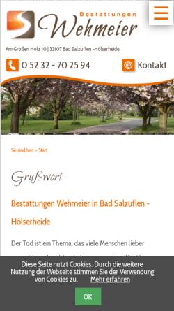 Vorschau der mobilen Webseite www.bestattungen-wehmeier.de, Bestattungen Wehmeier