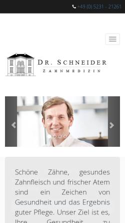 Vorschau der mobilen Webseite www.zahnmedizin-detmold.de, Dr. Schneider Zahnmedizin