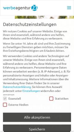 Vorschau der mobilen Webseite werbeagentur21.de, Werbeagentur 21