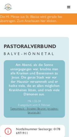 Vorschau der mobilen Webseite www.pv-balve-hoennetal.de, Pastoralverbund Balve-Hönnetal