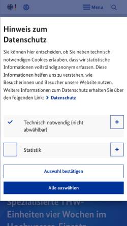 Vorschau der mobilen Webseite www.thw.de, THW - Technisches Hilfswerk