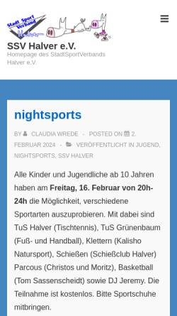 Vorschau der mobilen Webseite www.ssv-halver.de, Stadtsportverband Halver