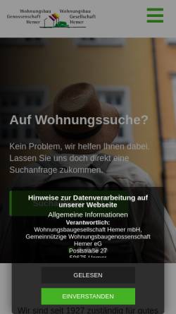 Vorschau der mobilen Webseite www.gwb-hemer.de, Gemeinnützige Wohnungsbaugenossenschaft Hemer