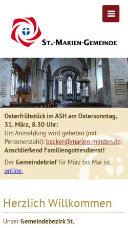 Vorschau der mobilen Webseite www.marien-minden.de, Evangelisch-Lutherische Kirchengemeinde St. Marien
