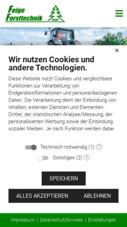 Vorschau der mobilen Webseite www.feige-forsttechnik.de, Feige Forsttechnik