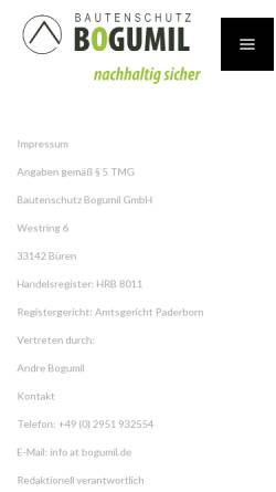 Vorschau der mobilen Webseite www.bogumil.de, Bautenschutz Bogumil GmbH