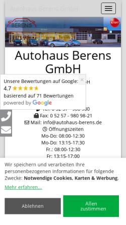 Vorschau der mobilen Webseite www.autofit-berens.de, Autohaus Berens GmbH